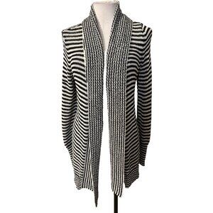 WHBM Womens Long Black White Stripe Cardigan Sweater Medium Cotton Mix